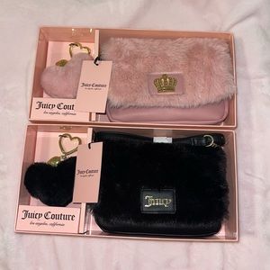 2 Rare Juicy Couture Faux Fur Crossbody Purse with Heart Poof Keychain